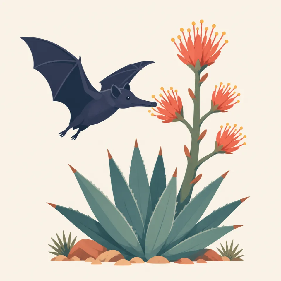 A bat approaches the flowers of an agave, the extra drawing for the park.