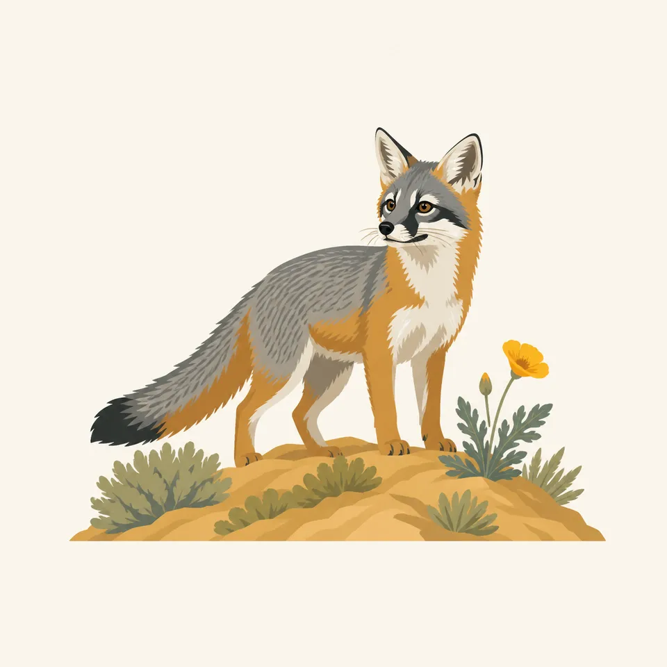 A small fox standing on a sandy island slope, the extra drawing for the park.