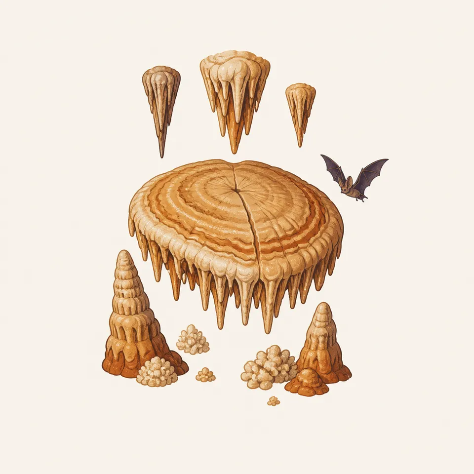 Cave formations, including a shield and stalactites, the extra drawing for the park.