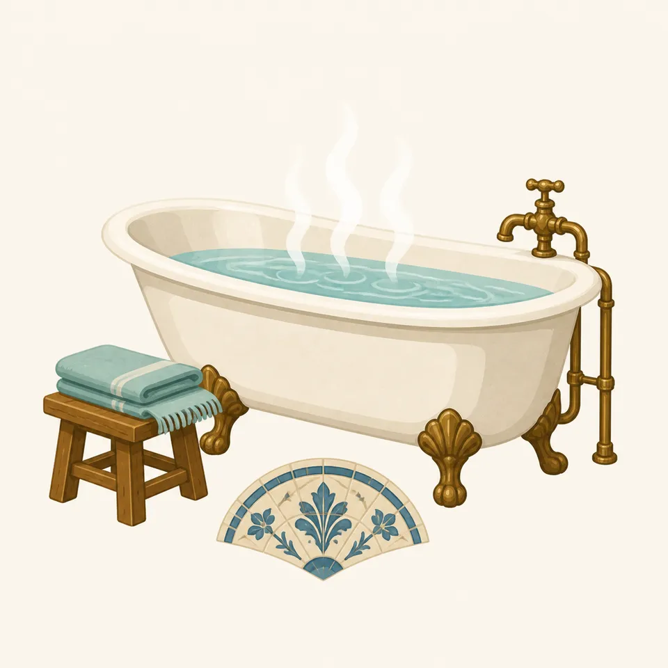 A clawfoot bathtub with steam rising, the extra drawing for the park.
