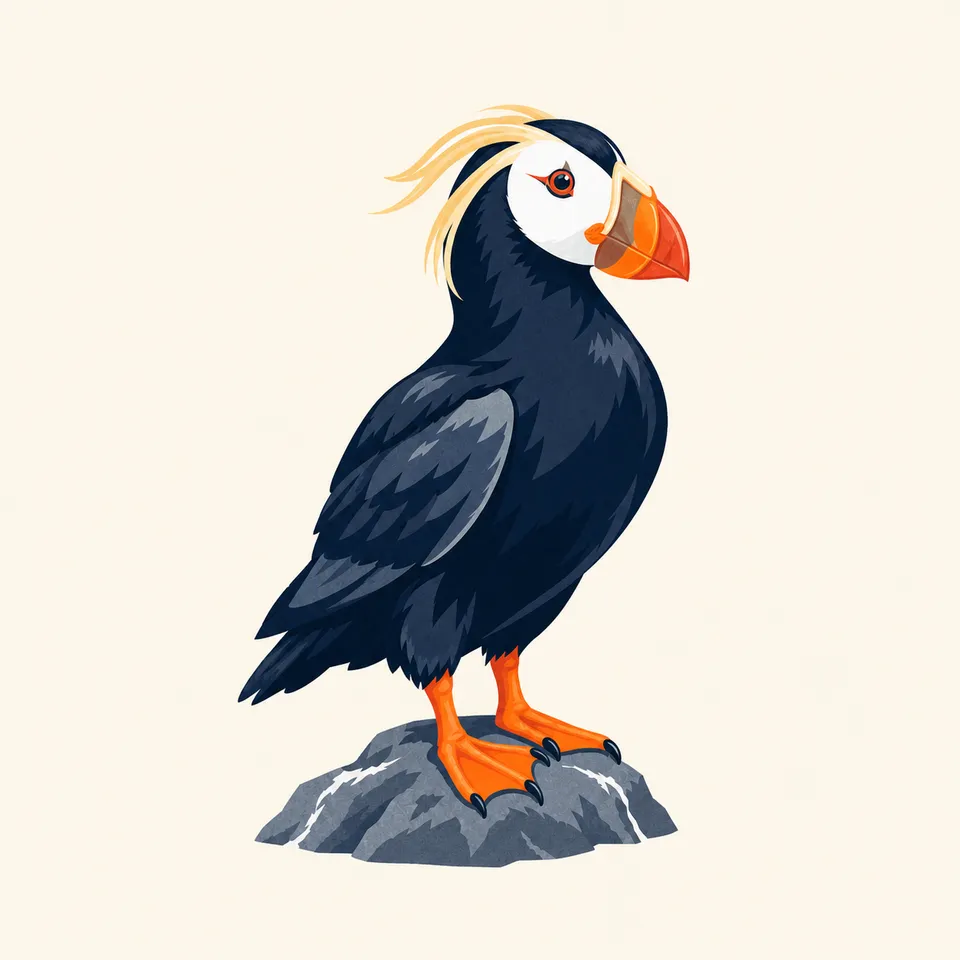 A tufted puffin standing on a rock, the extra drawing for the park.