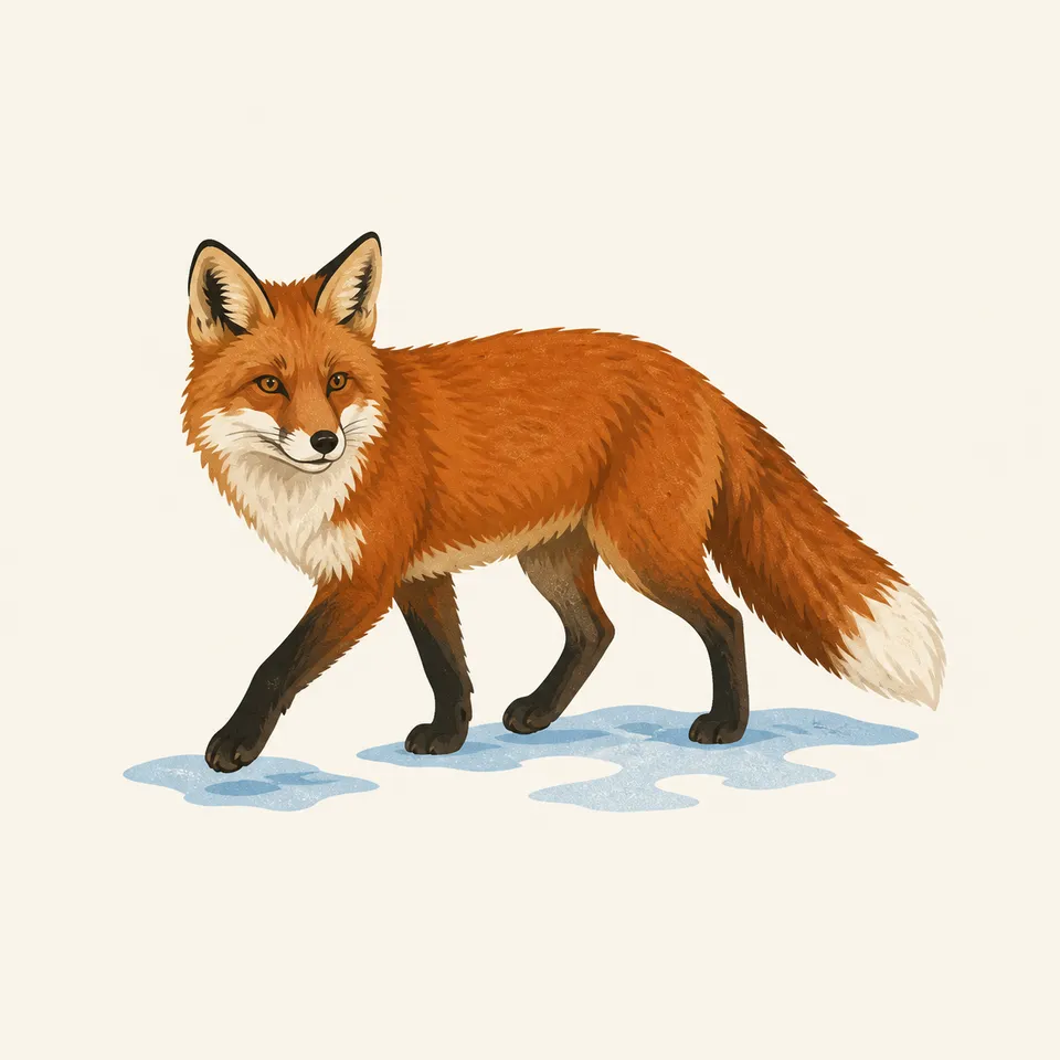 A red fox walking over patches of snow, the extra drawing for the park.