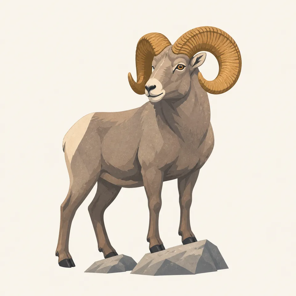 A bighorn stands on granite, the extra drawing for the park.