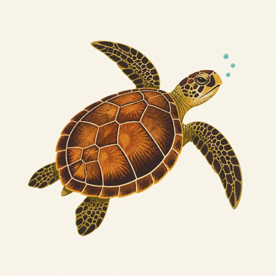 A hawksbill sea turtle swimming, the extra drawing for the park.