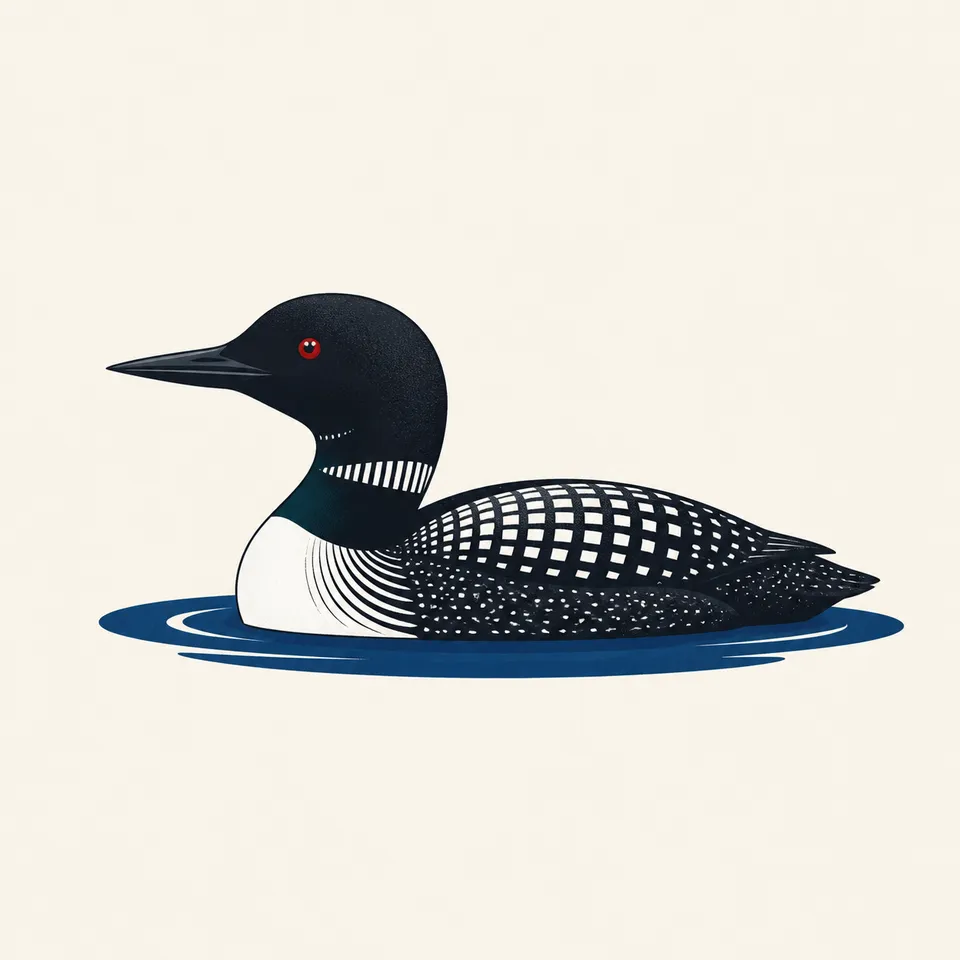 A common loon floating on dark water, the extra drawing for the park.